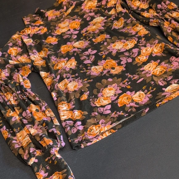 Anthropologie Black and Orange Mandarin Collar Blouse - Picture 3 of 7